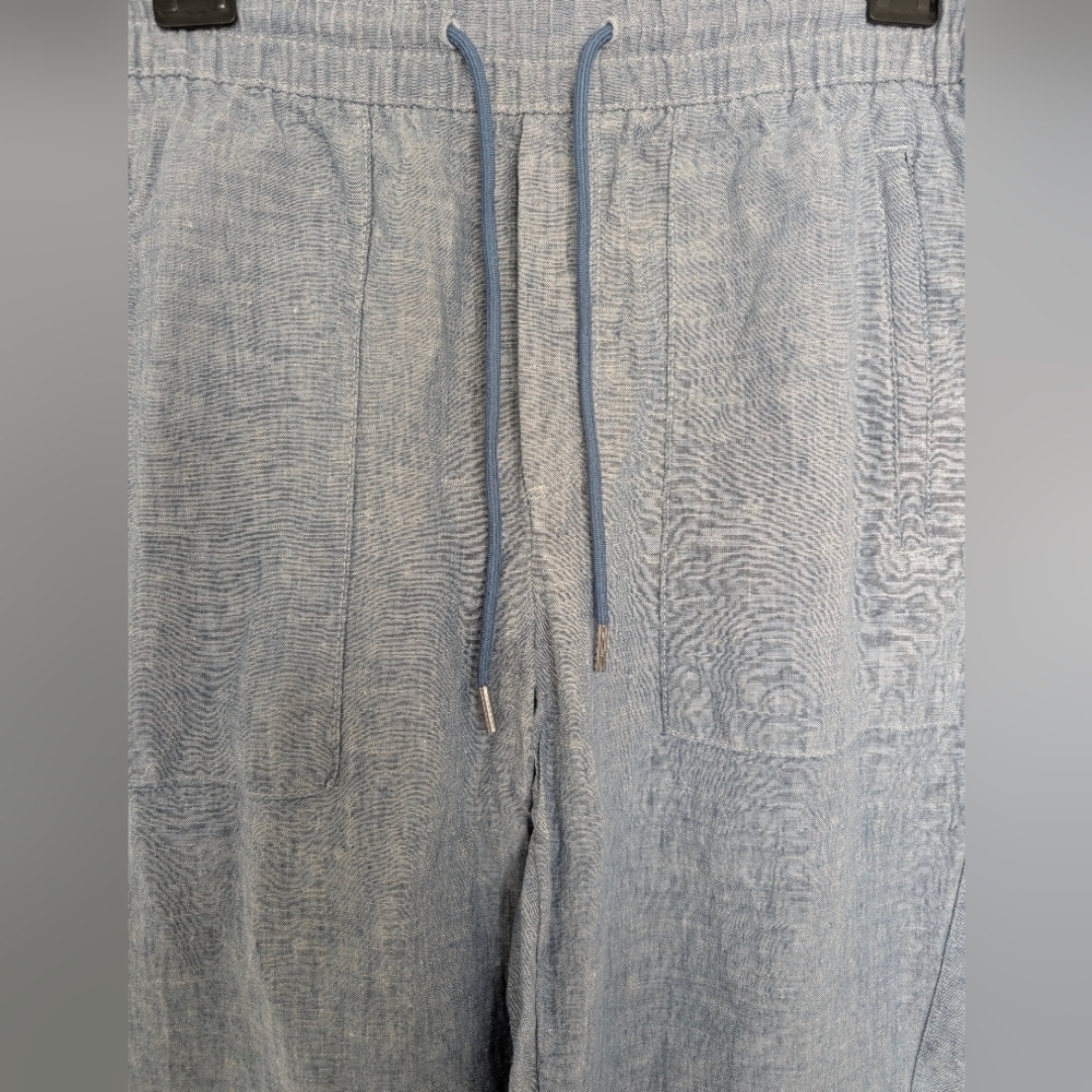 Athleta Retreat Linen Jogger Pants Womens 6 Heather Blue Zip Pockets Drawstring - Picture 2 of 12